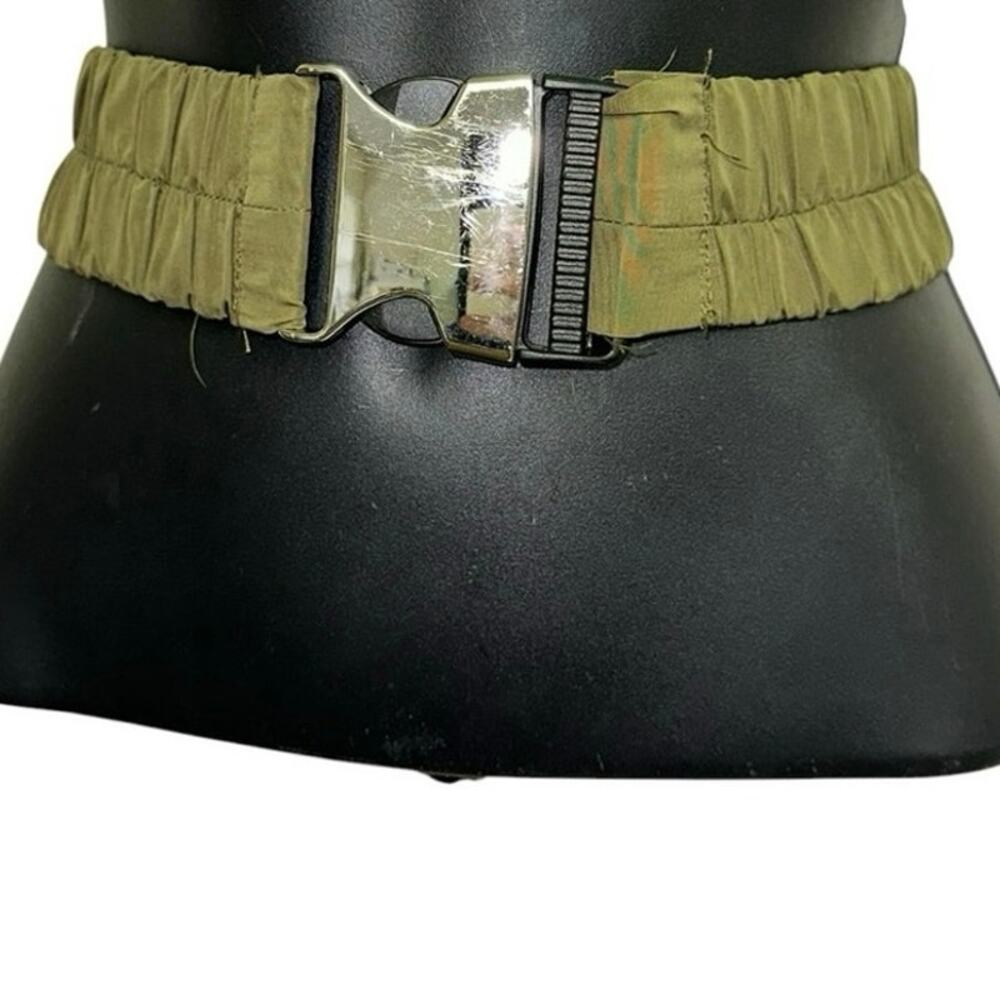 Vintage Olive Green Elastic Web Belt Silver‎ Quick Release Military Style 36.5"